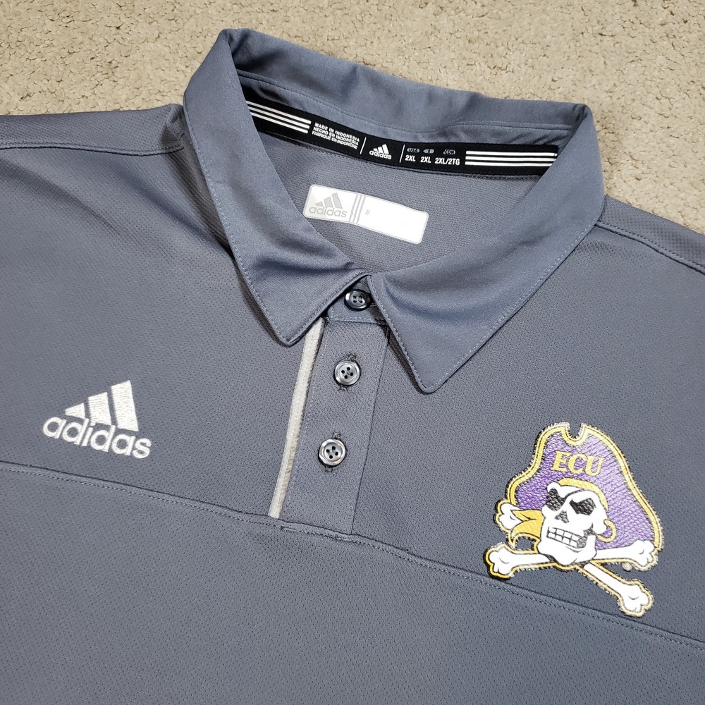 East Carolina Pirates Shirt Mens 2XL‎ Gray Polo Adidias Outdoor Stretch Golf
